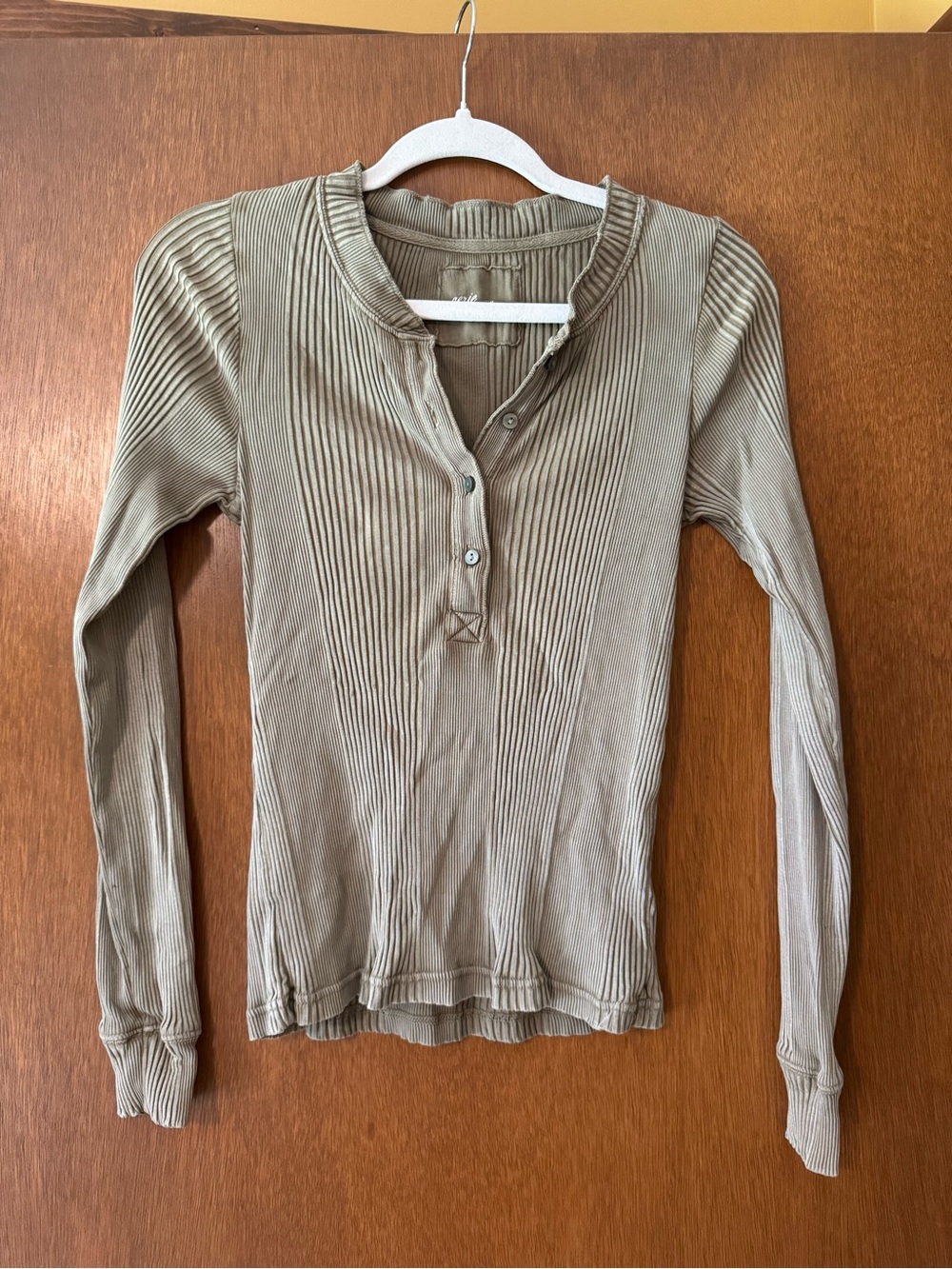 aerie Olive Ribbed Long-Sleeve Henley Top